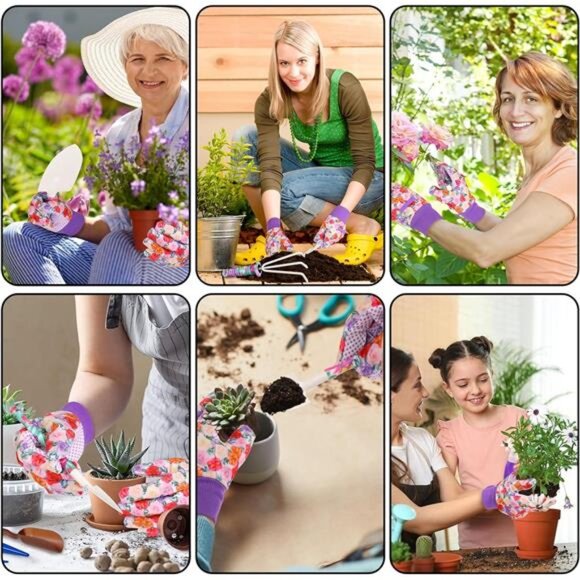 Garden Tools Set, 10 Pieces Gardening Tools with Floral Print, Ergonomic Handle - Picture 7 of 8